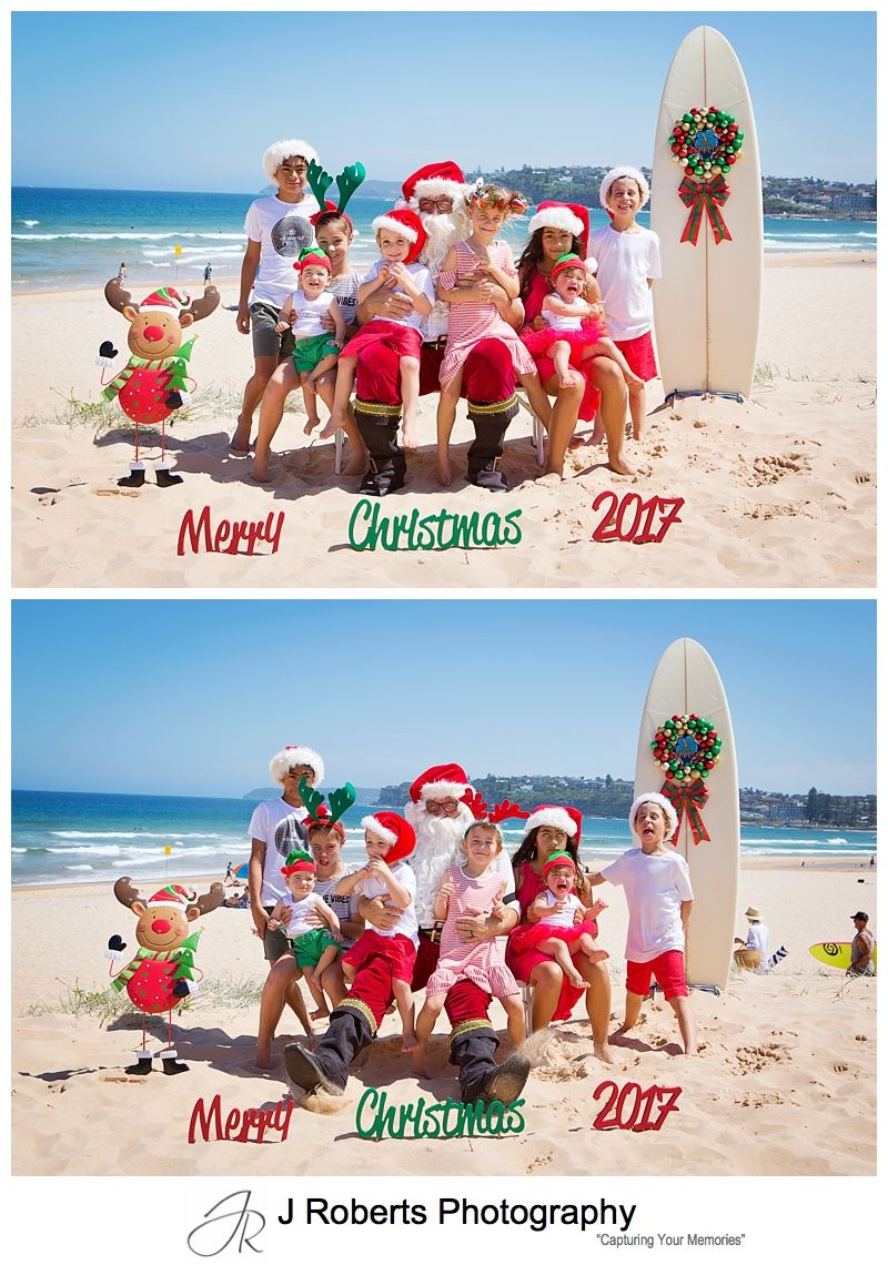 Aussie Santa at Long Reef Beach Professional Photos in December leading up to Christmas Lots of Fun
